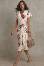 Felicity Drummond | Rosavienne Satin Floral Midi Dress