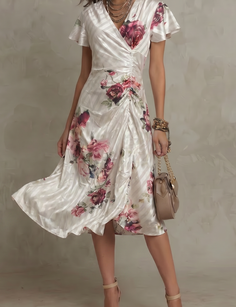 Felicity Drummond | Rosavienne Satin Floral Midi Dress