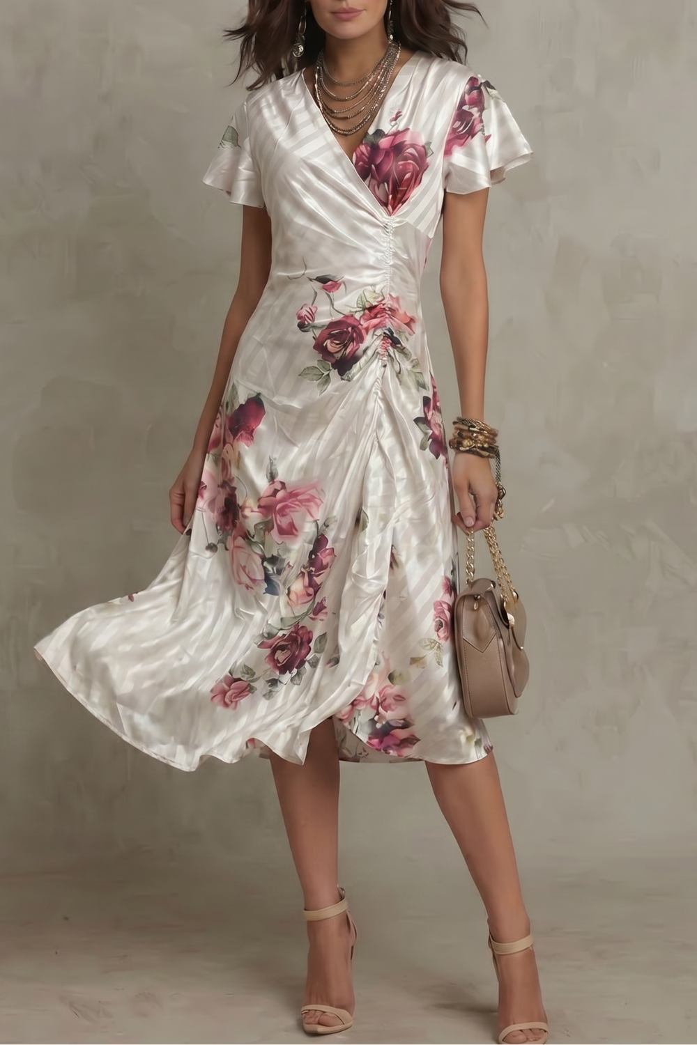 Felicity Drummond | Rosavienne Satin Floral Midi Dress