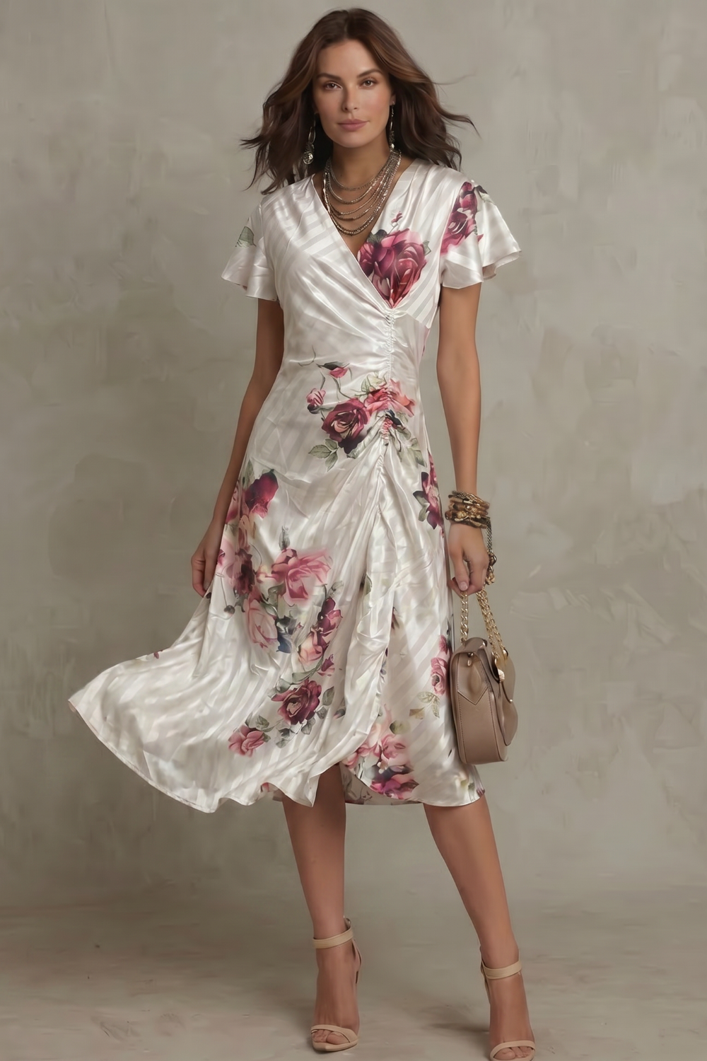 Felicity Drummond | Rosavienne Satin Floral Midi Dress