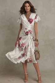 Felicity Drummond | Rosavienne Satin Floral Midi Dress