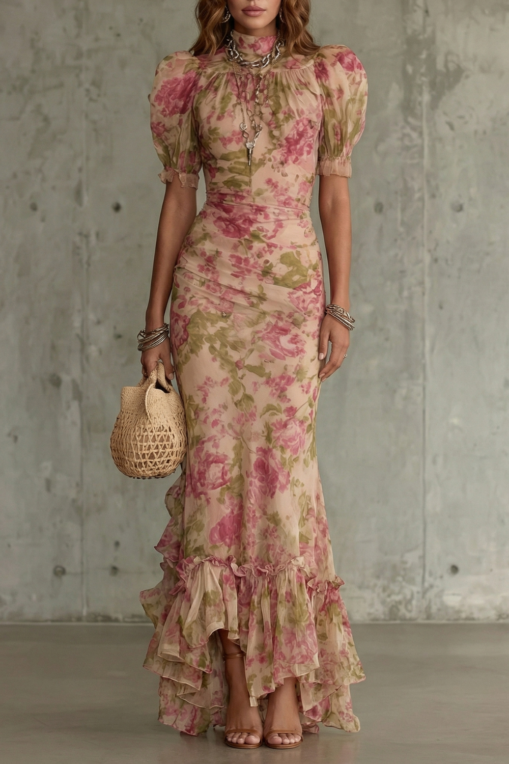 Beatrix Holloway | Roselique Romantic Floral Ruched Maxi Dress