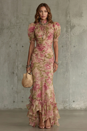 Beatrix Holloway | Roselique Romantic Floral Ruched Maxi Dress