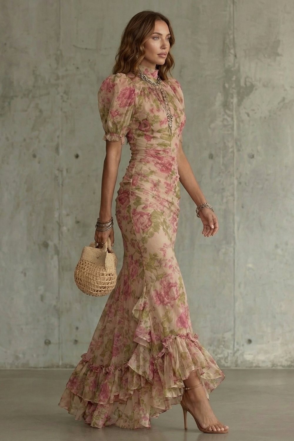 Beatrix Holloway | Roselique Romantic Floral Ruched Maxi Dress