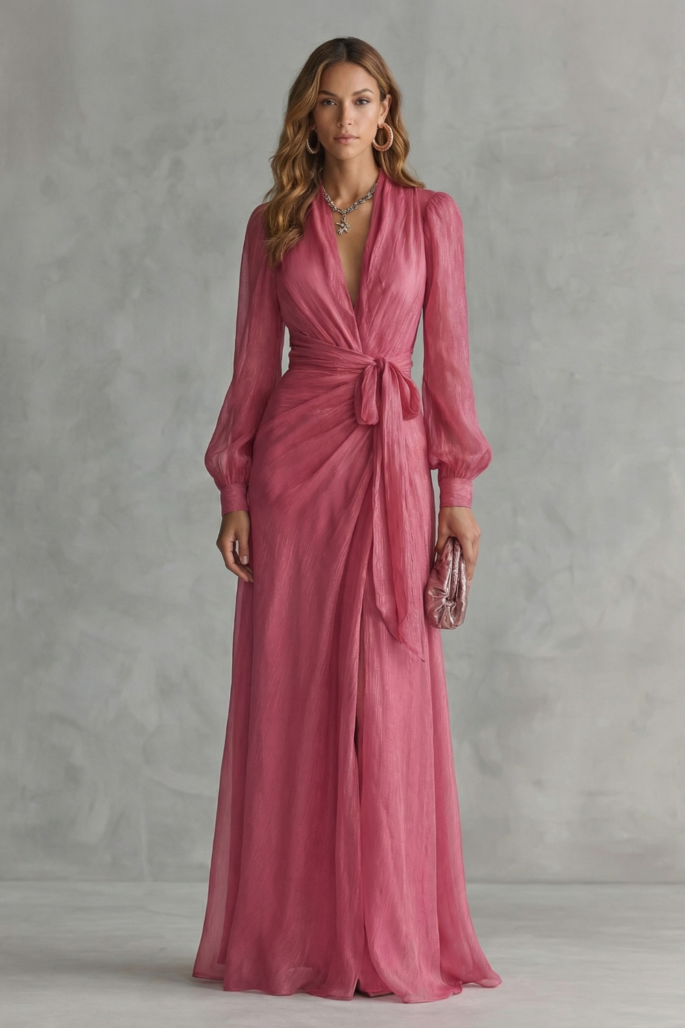 Arabella Voss | Rosénelle Flowing Chiffon Wrap Maxi Dress