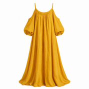 Rosie Davenport | Flowing Bohemian Cold-Shoulder Maxi Dress in Mustard