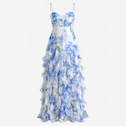 Rosie Wentworth | Sestina Sheer Floral Cascade Ruffled Evening Maxi Dress