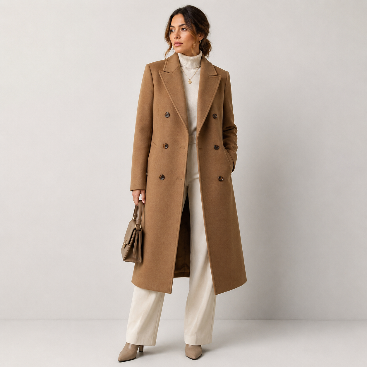 Rupert Holloway | Pardessus long en laine camel à double boutonnage