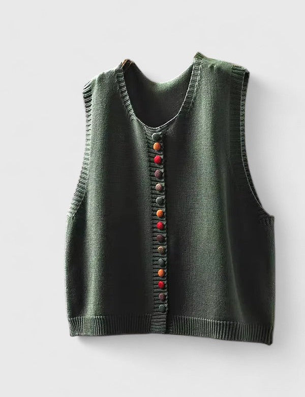 Margot Ellison | Contrast Button Knit Cardigan Vest
