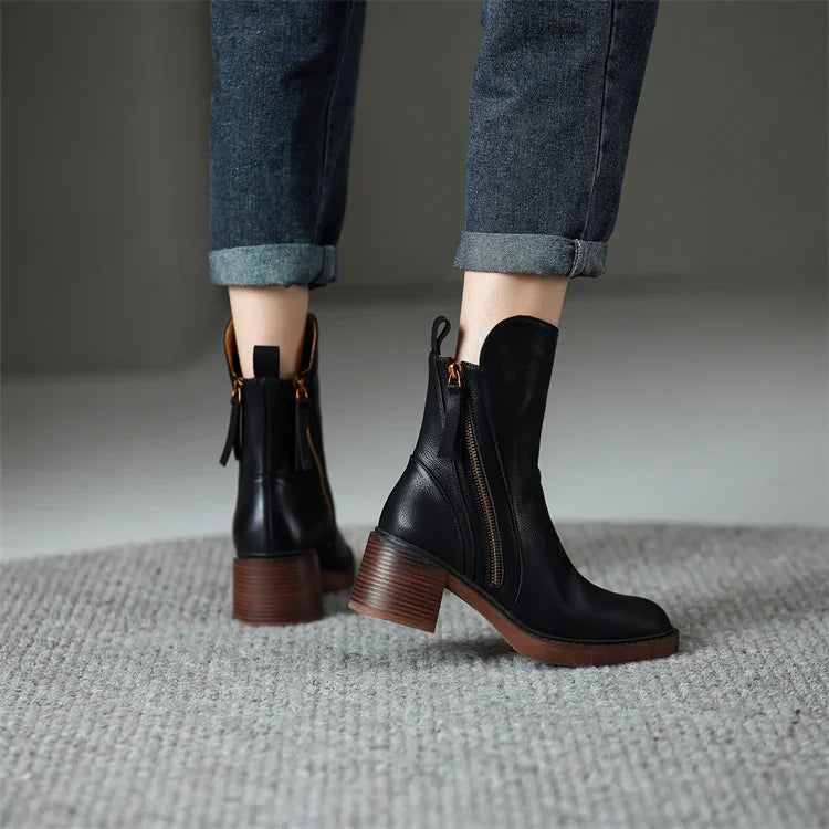 Rosalind Kemp | Leather Ankle Boots With Block Heel