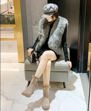 Freya Lawson | Fur Trim Winter Ankle Boots in Warm Stone Suede