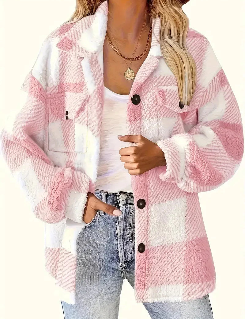 Clara Fenmore | Textured Plaid Fleece Jacket