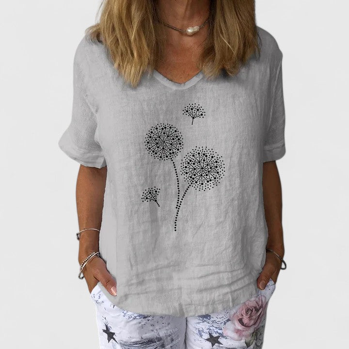 Ottilie Marchmont | Linen Blend Blouse With Dandelion Print