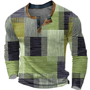 Henry Griffiths | Colorful Geometric Henley Long Sleeve Shirt