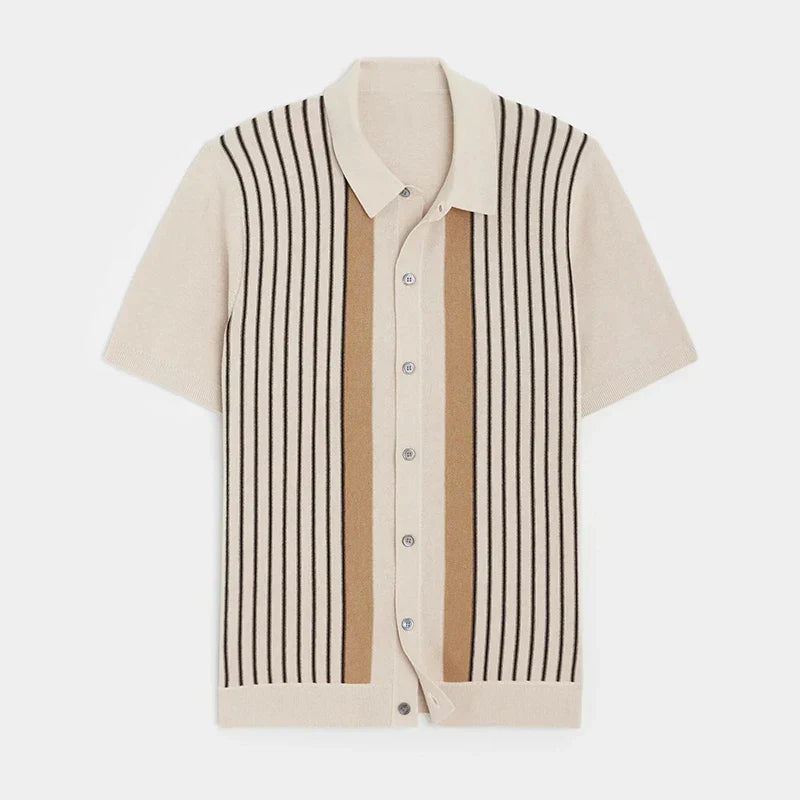 Samuel Brooks | Beige Striped Knit Short-Sleeve Shirt