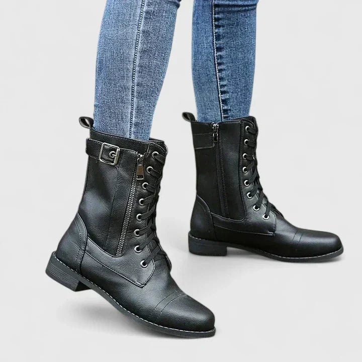 Cecily Prentice | Lace-Up Combat Boots With Buckle Detail