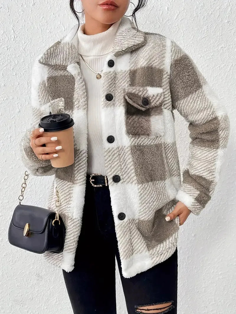 Clara Fenmore | Textured Plaid Fleece Jacket