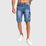Callum Hughes | Men's Denim Cargo Shorts with Flap Pockets