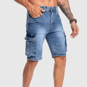 Callum Hughes | Men's Denim Cargo Shorts with Flap Pockets