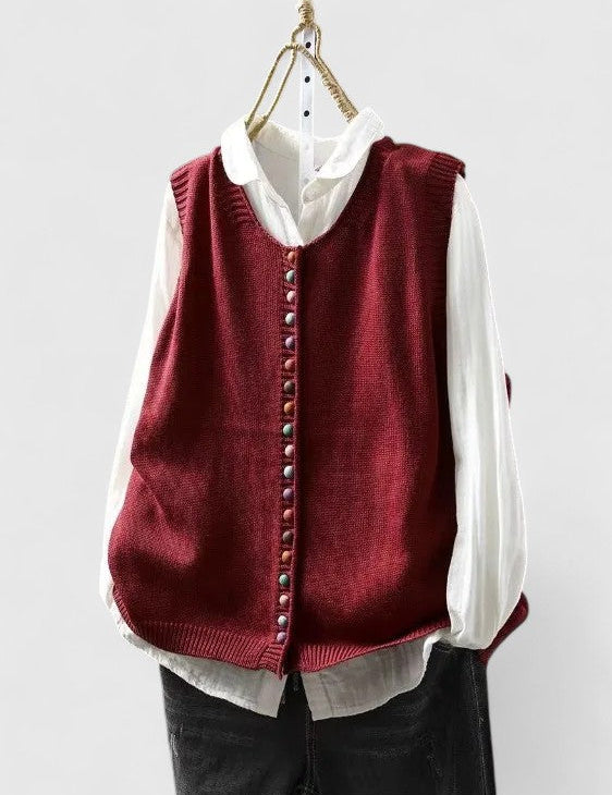 Margot Ellison | Contrast Button Knit Cardigan Vest