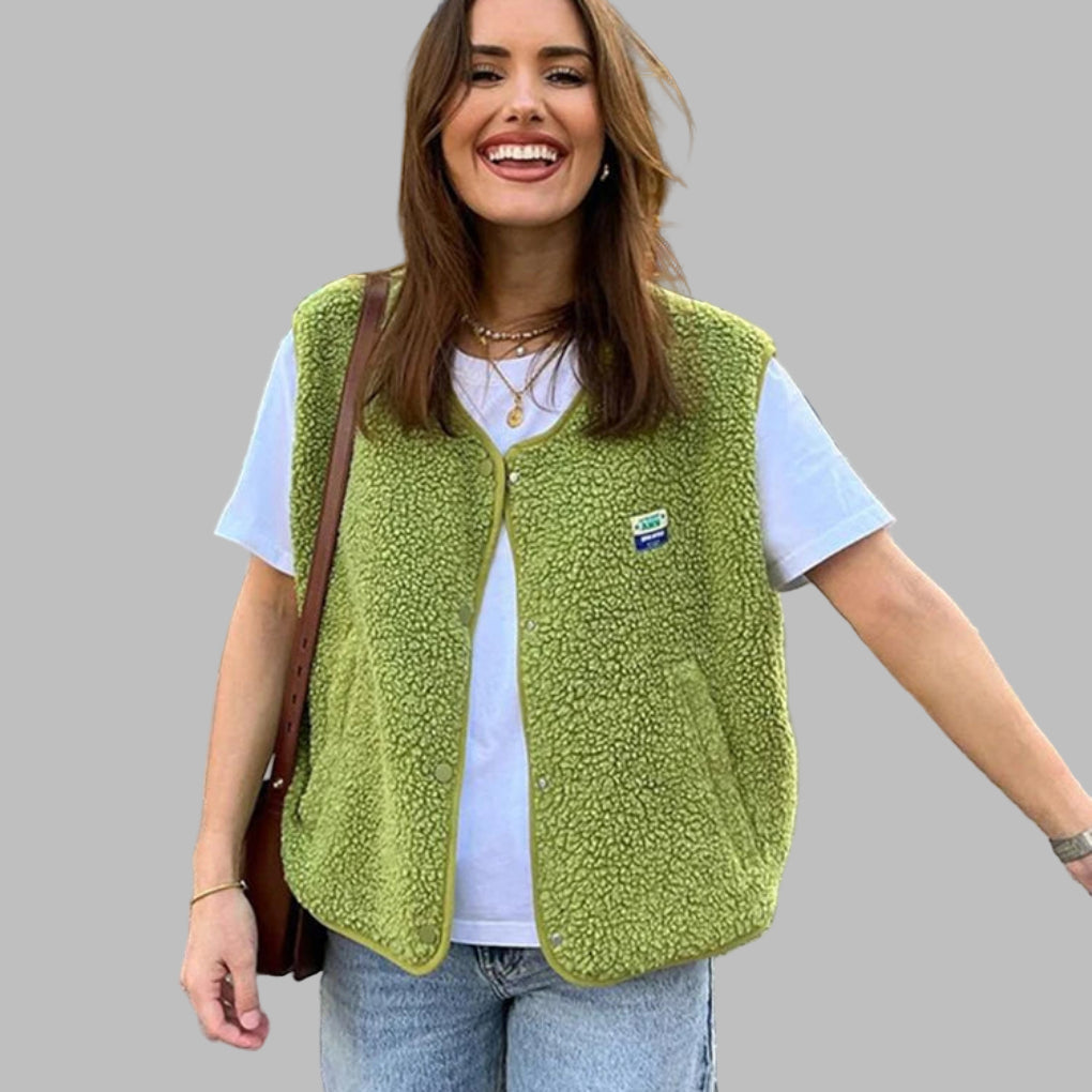 Poppy Sutton | Pink Sherpa Fleece Vest – Cosy Layering Essential