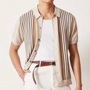 Samuel Brooks | Beige Striped Knit Short-Sleeve Shirt