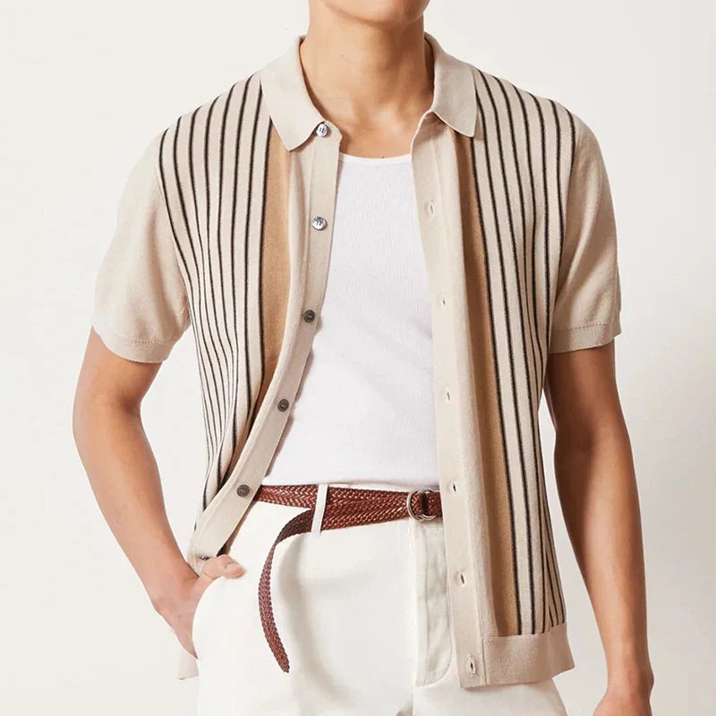 Samuel Brooks | Beige Striped Knit Short-Sleeve Shirt