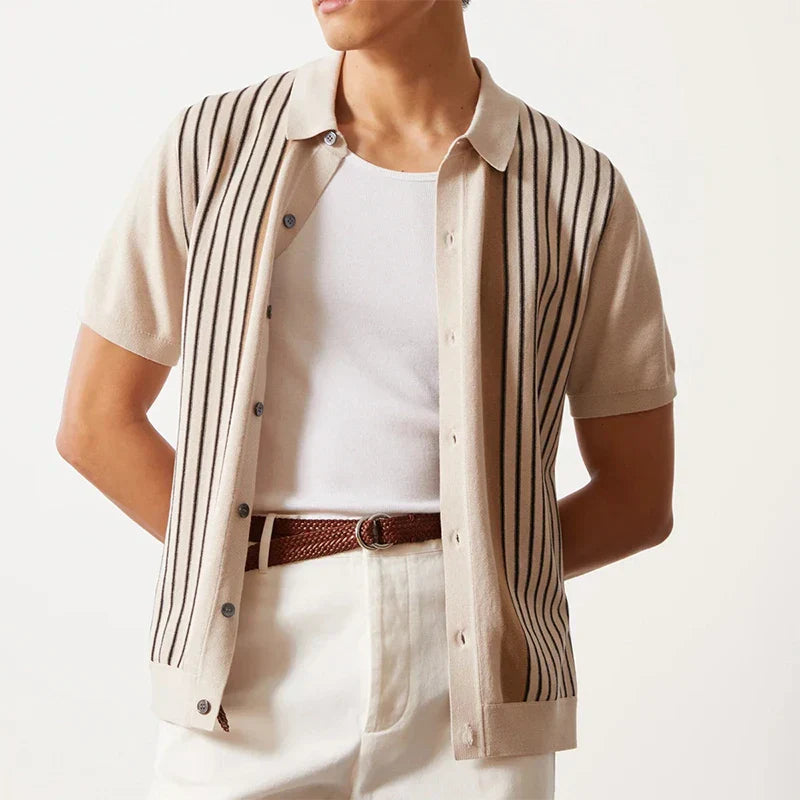 Samuel Brooks | Beige Striped Knit Short-Sleeve Shirt