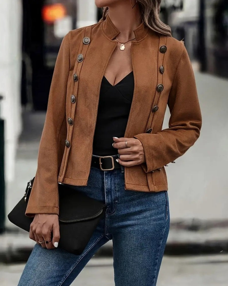 Sarah de Korte | Women's Suede-Look Blazer with Stand Collar