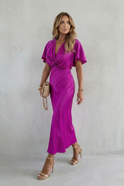 Lydia Thornfield | Satinéa Knot Waist Satin Midi Dress