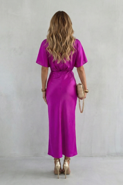Lydia Thornfield | Satinéa Knot Waist Satin Midi Dress