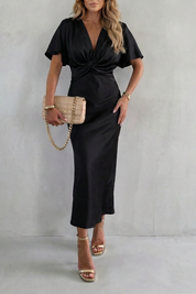 Lydia Thornfield | Satinéa Knot Waist Satin Midi Dress