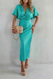 Lydia Thornfield | Satinéa Knot Waist Satin Midi Dress