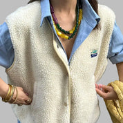 Poppy Sutton | Pink Sherpa Fleece Vest – Cosy Layering Essential