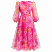 Scarlett Hughes | Women's Floral Midi Dress in Hot Pink Organza