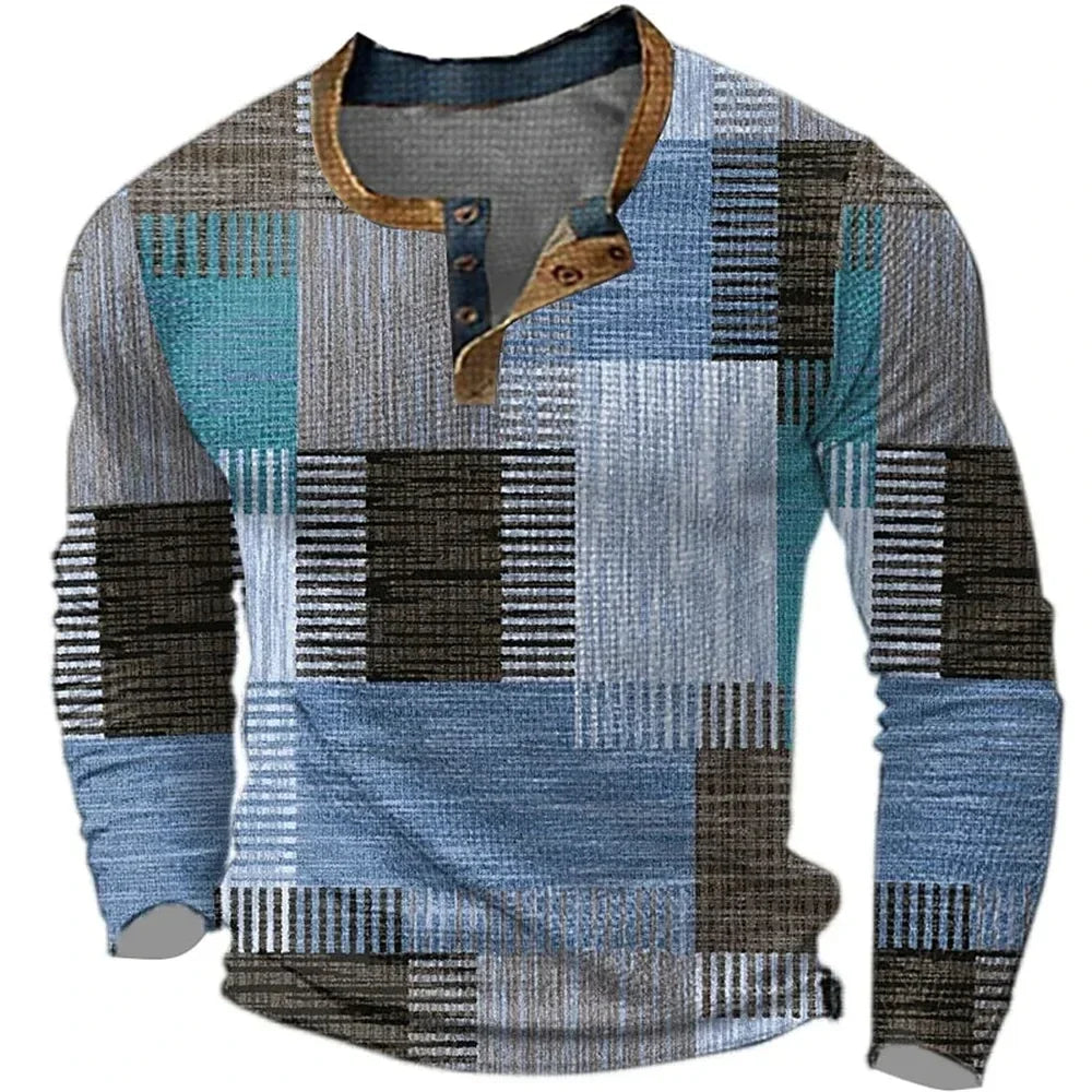 Henry Griffiths | Colorful Geometric Henley Long Sleeve Shirt