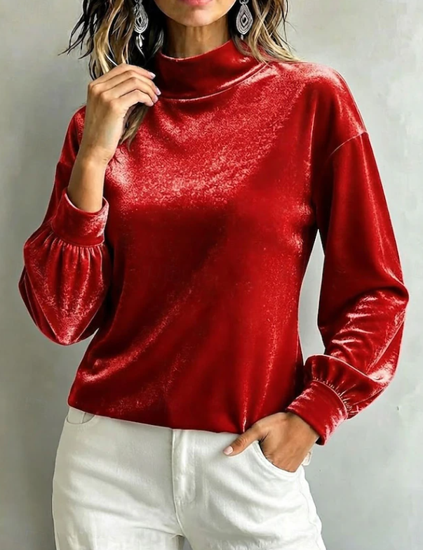 Cassandra Whitlock | Aksamitna bluzka z wysokim kołnierzem