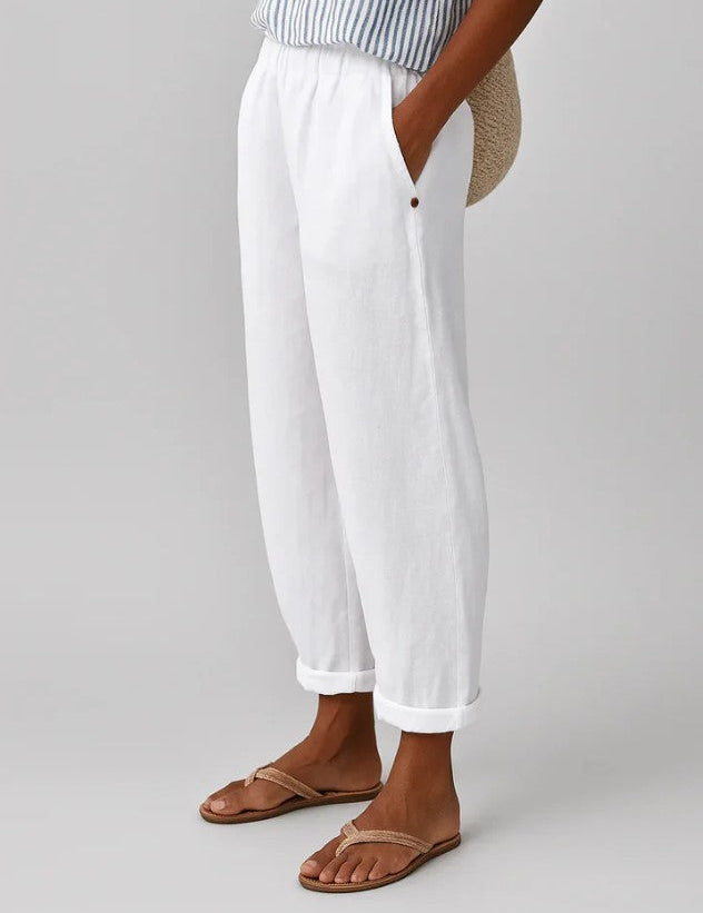 Lydia Bennett | Timeless Plain Everyday Trousers in Natural Linen