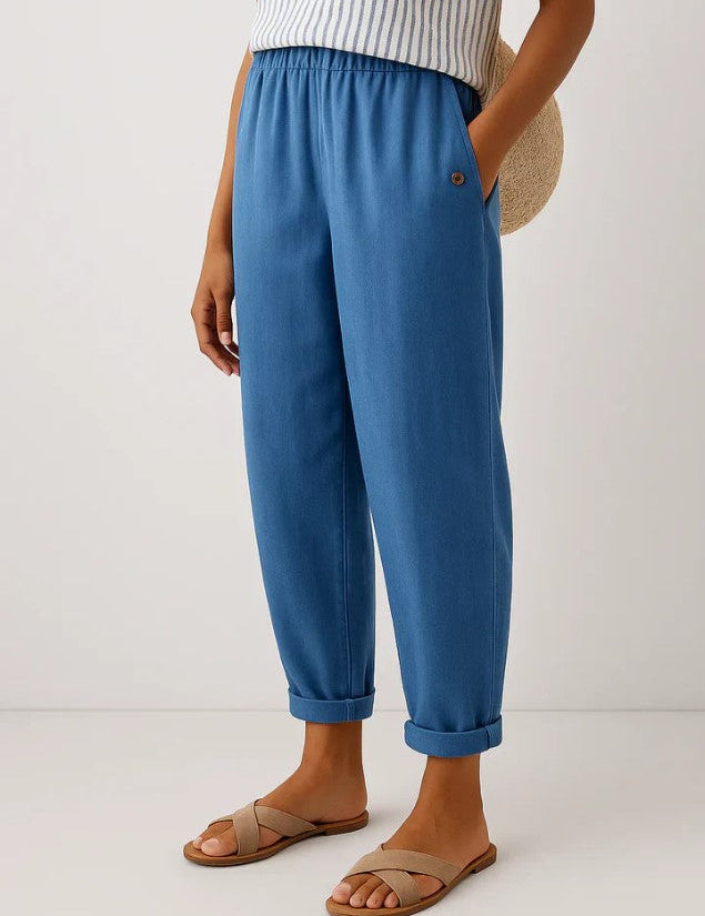 Lydia Bennett | Timeless Plain Everyday Trousers in Natural Linen