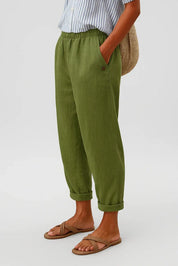 Lydia Bennett | Timeless Plain Everyday Trousers in Natural Linen
