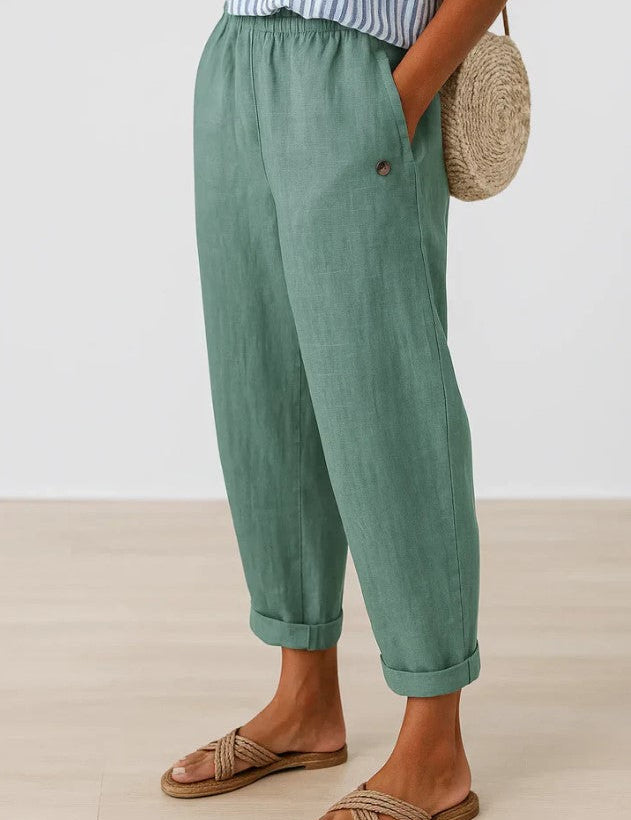 Lydia Bennett | Timeless Plain Everyday Trousers in Natural Linen