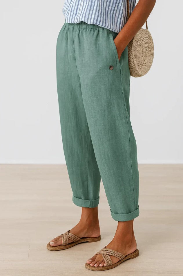 Lydia Bennett | Timeless Plain Everyday Trousers in Natural Linen