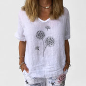Ottilie Marchmont | Linen Blend Blouse With Dandelion Print