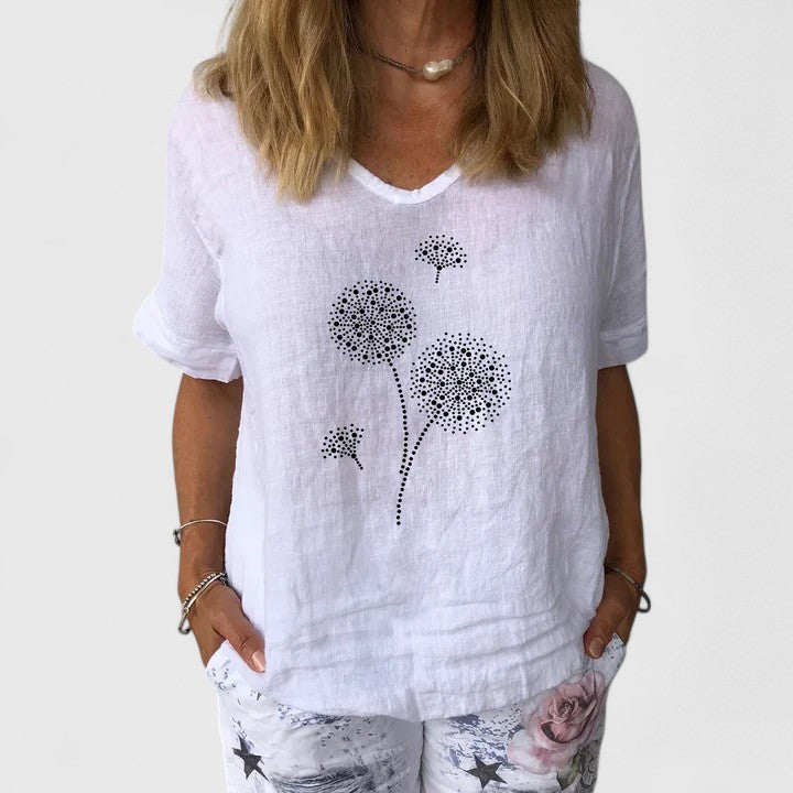Ottilie Marchmont | Linen Blend Blouse With Dandelion Print