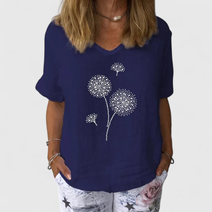 Ottilie Marchmont | Linen Blend Blouse With Dandelion Print