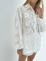 Odessa Lancaster | White Embroidered Shirt & Shorts Set