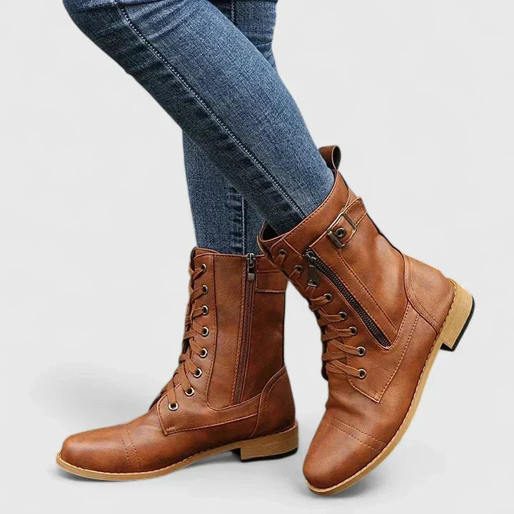Cecily Prentice | Lace-Up Combat Boots With Buckle Detail