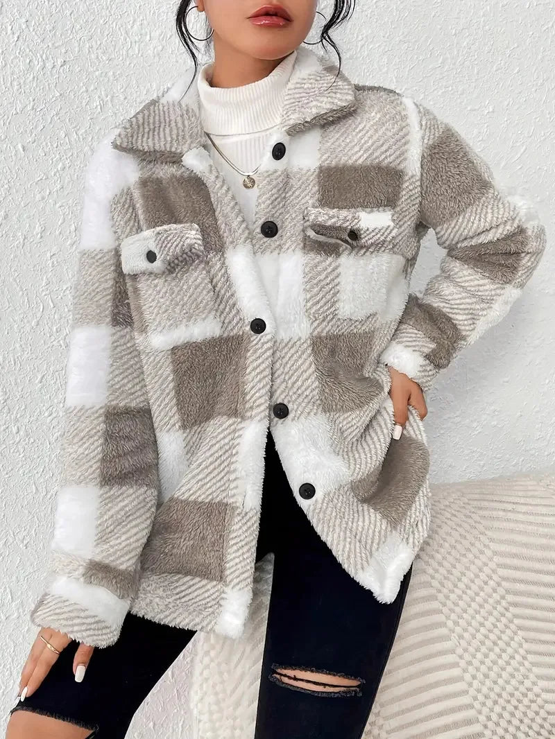 Clara Fenmore | Textured Plaid Fleece Jacket