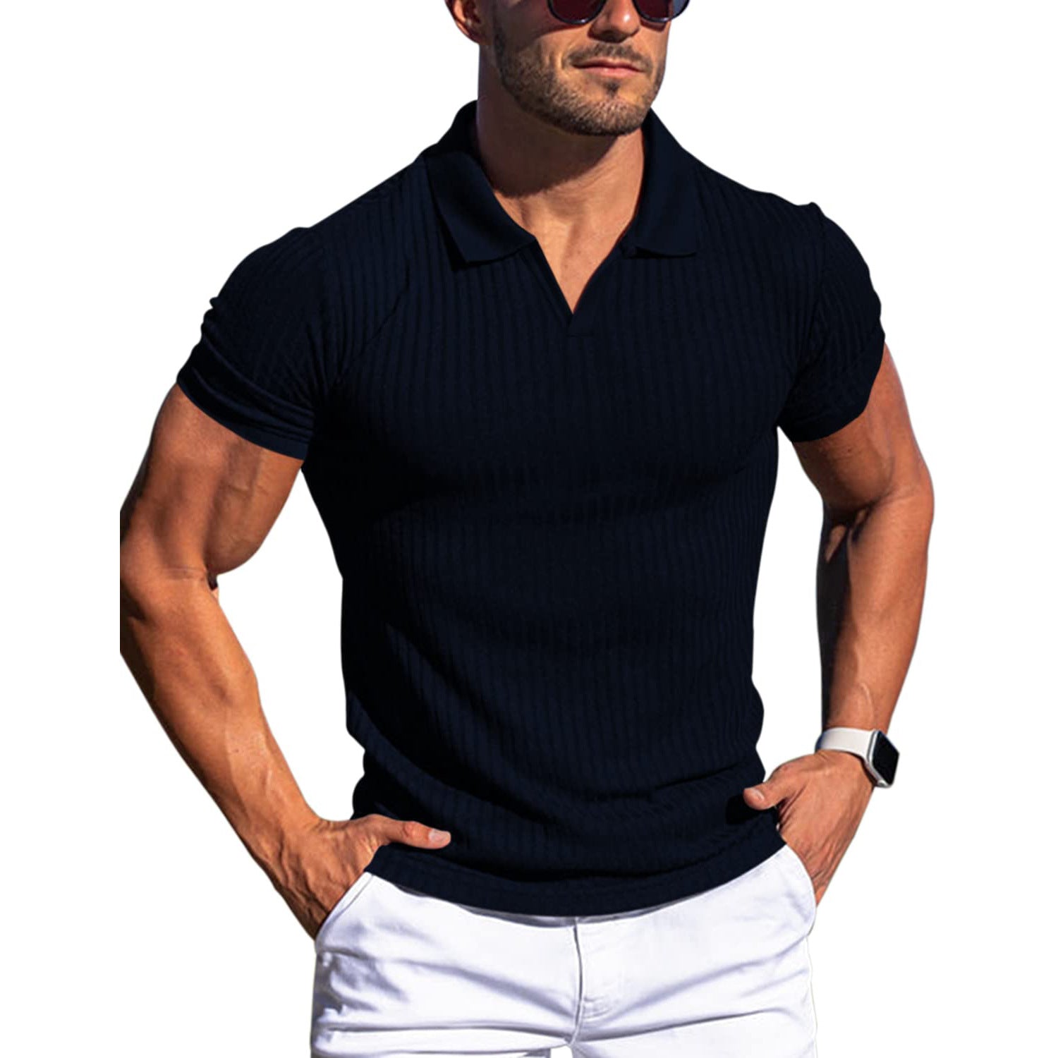 Sebastian Valeur | Ribbed Knit Polo Shirt For Men