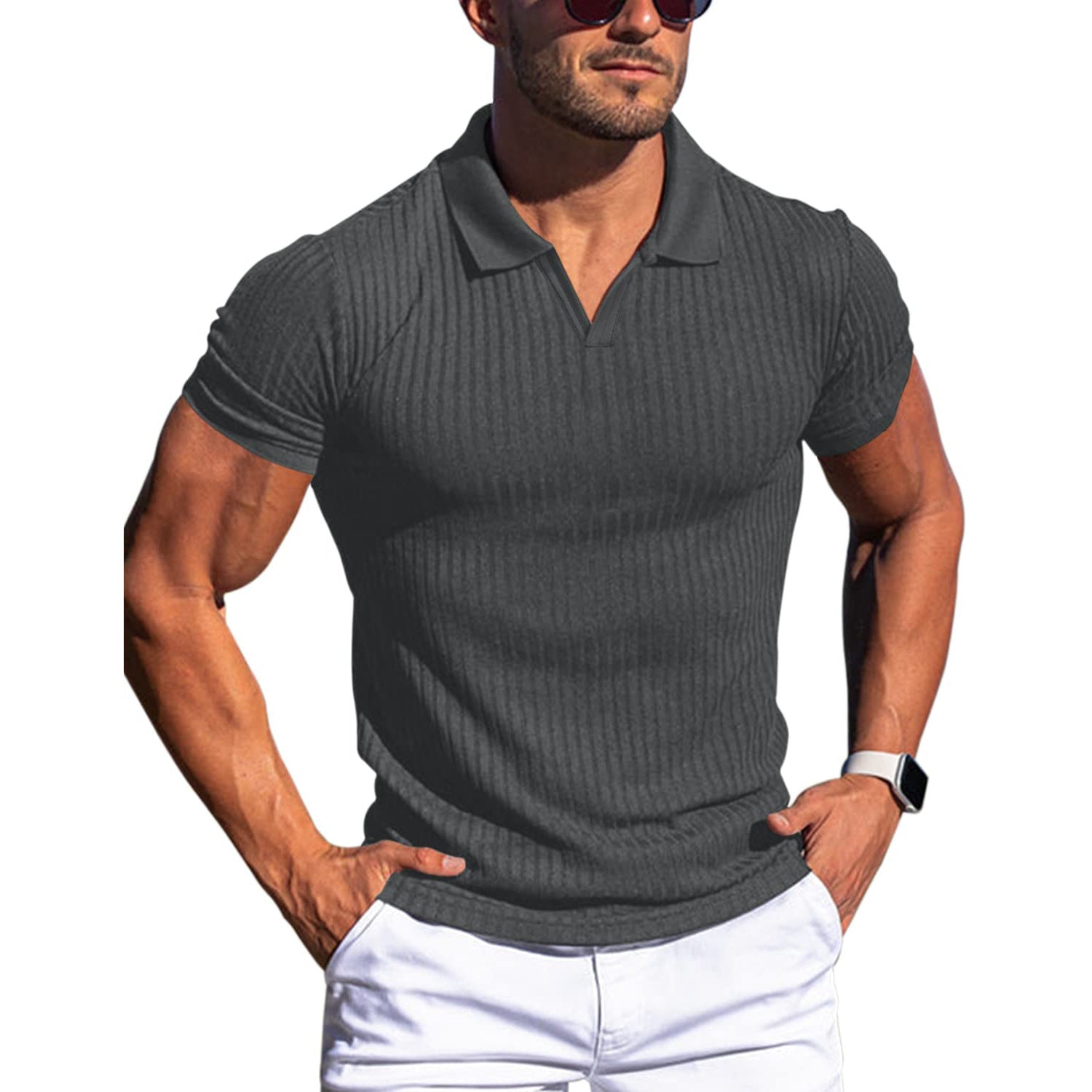 Sebastian Valeur | Ribbed Knit Polo Shirt For Men